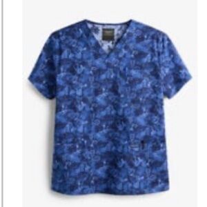 Uniform Advantage Cherokee brand unisex  Blue stethoscope Patterned scrub top